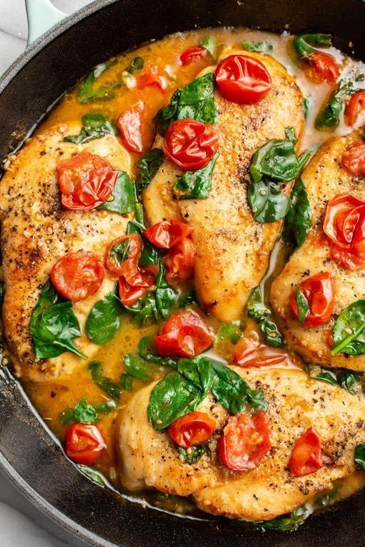 Grilled Chicken with Spinach and Tomatoes