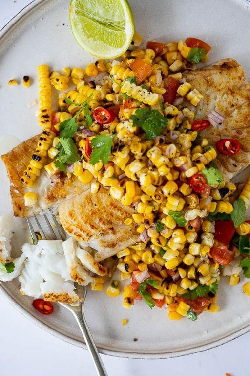 Grilled Cod and Corn Salad