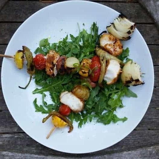 Grilled Cod and Vegetable Skewers