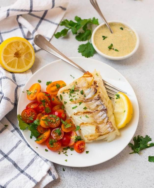Grilled Cod with Lemon Butter Sauce