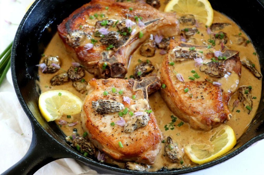 Grilled Pork Chops with Dried Morel Mushroom Relish