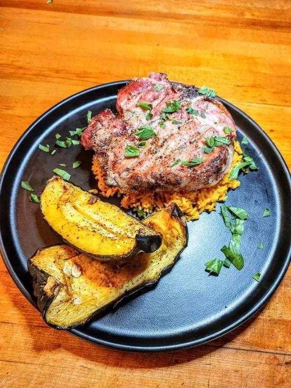 Grilled Pork Chops with Rosemary and Sweet Potatoes