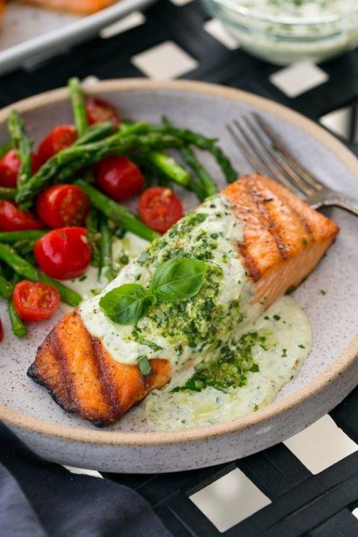 Grilled Salmon with Basil Pesto