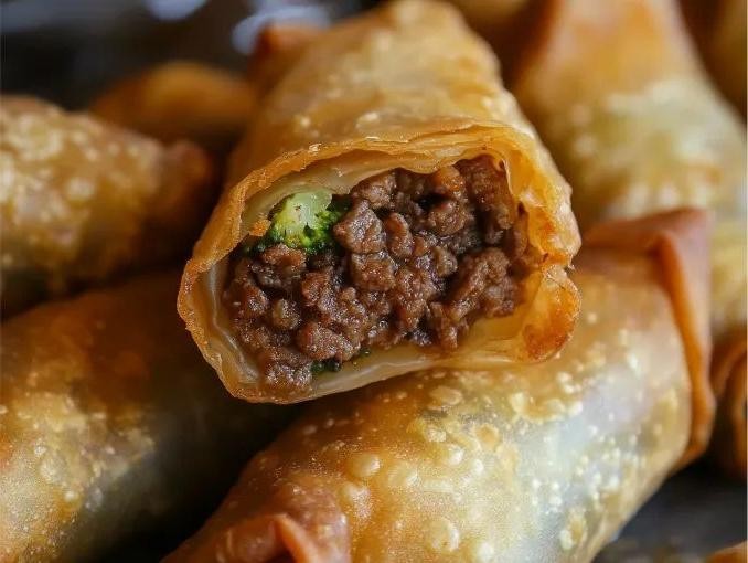 Ground Beef and Broccoli Egg Rolls