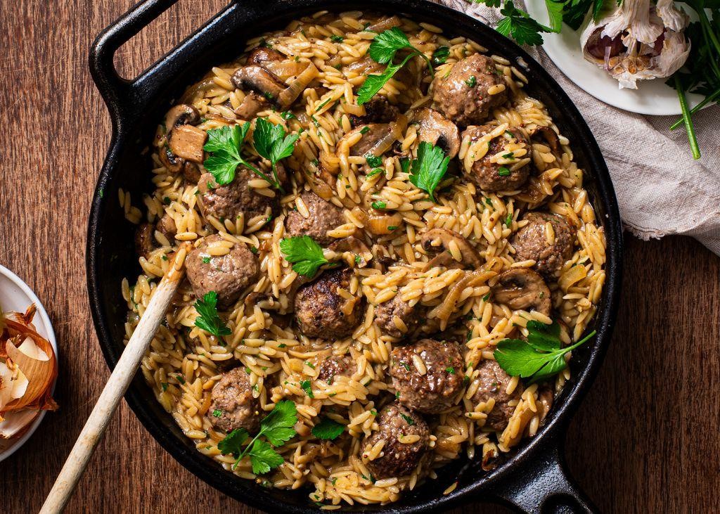 Ground Beef and Orzo Meatball Skillet