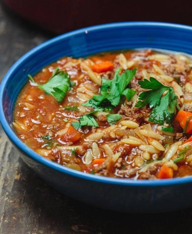 Ground Beef and Orzo Soup with Fresh Herbs