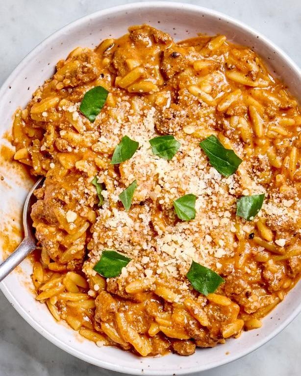 Ground Beef and Orzo with Lemon Garlic Butter