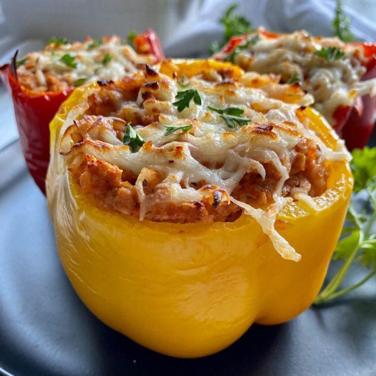 Ground chicken and spinach stuffed peppers