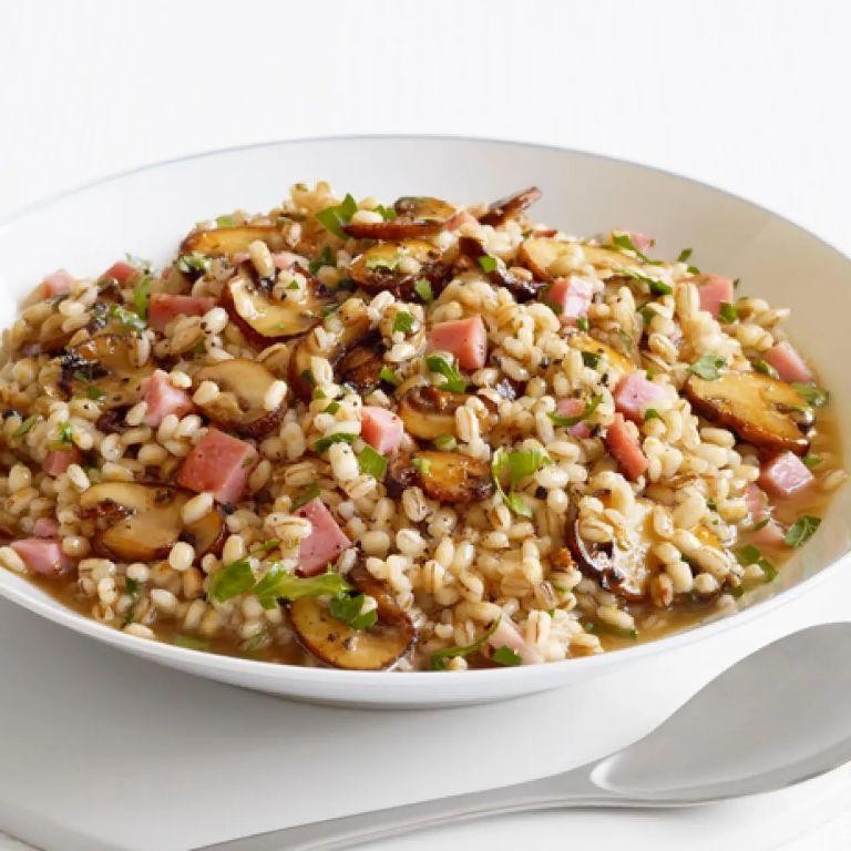 Ham and Mushroom Barley Risotto