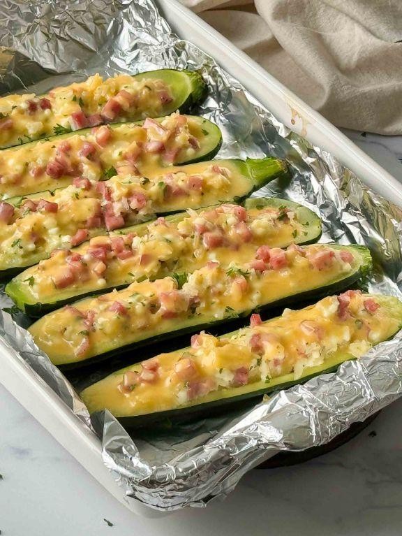 Ham and Rice Stuffed Zucchini Boats
