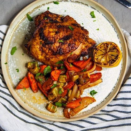 Harissa Roasted Chicken with Carrots