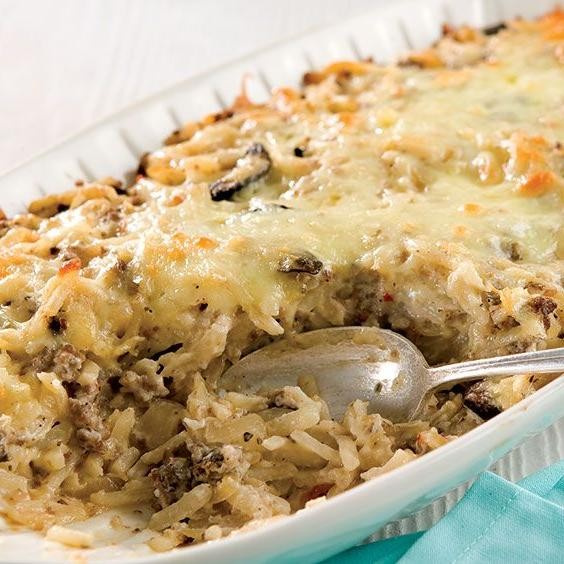 Hashbrown and Sausage Casserole with Caramelized Onions