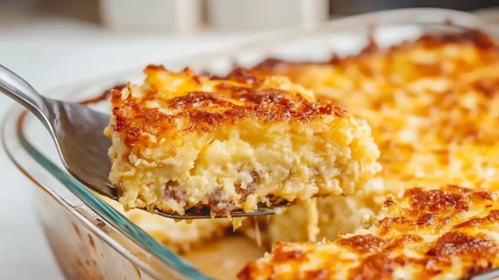 Hashbrown and Sausage Casserole with Crispy Breadcrumb Topping