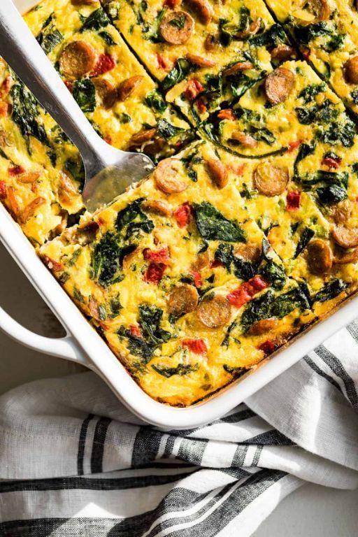 Hashbrown and Sausage Casserole with Spinach and Feta