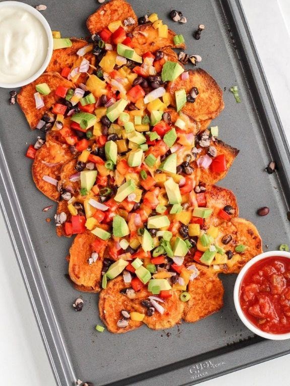Healthy Sheet Pan Black Bean and Sweet Potato Nachos
