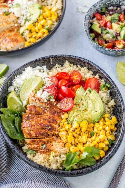 Healthy ground chicken and quinoa bowls