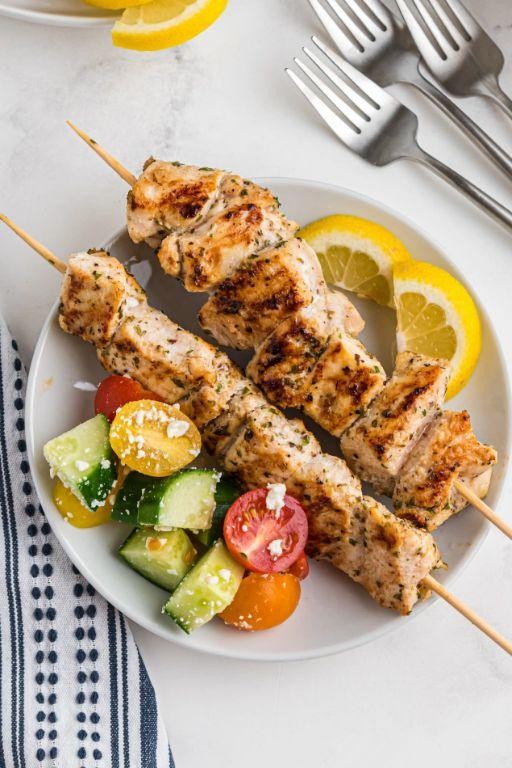Herbed Chicken Skewers on Salt Block