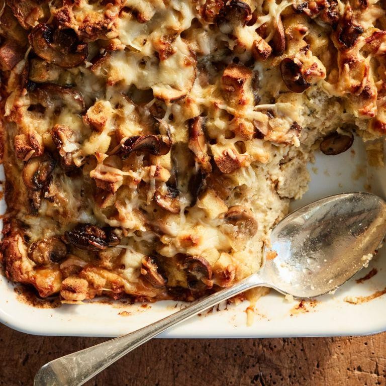 Herbed Dried Porcini Mushroom Bread Pudding