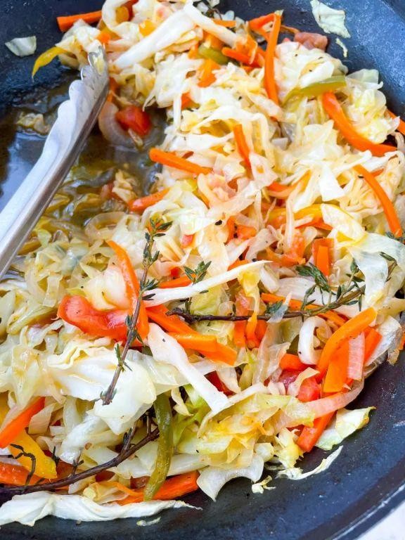 Jamaican Cabbage and Plantain Skillet