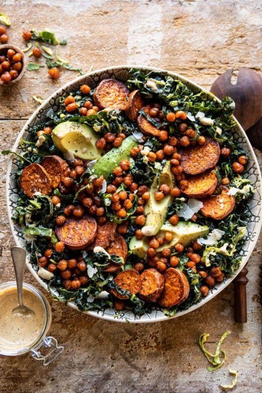 Kale Caesar Salad with Crispy Chickpeas