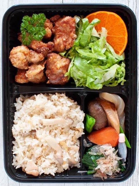 Karaage Fried Chicken Bento with Cabbage Salad