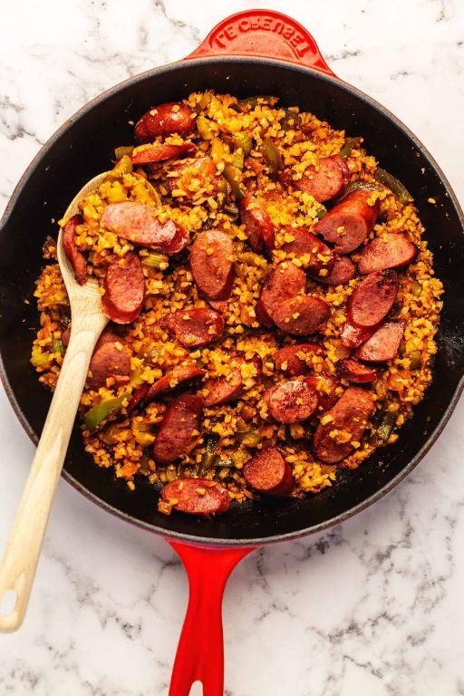 Keto Smoked Sausage and Cauliflower Skillet