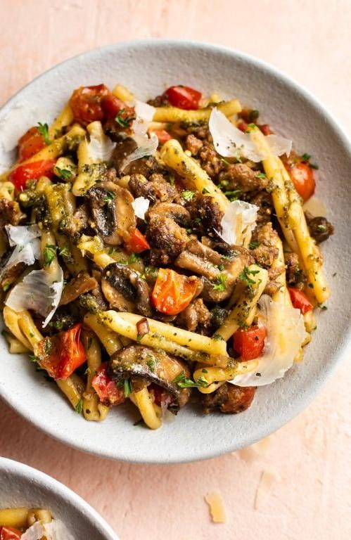 Kielbasa Pasta with Pesto and Parmesan