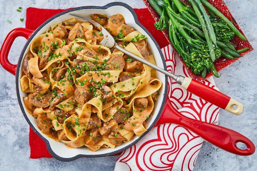 Kielbasa and Mushroom Stroganoff Pasta
