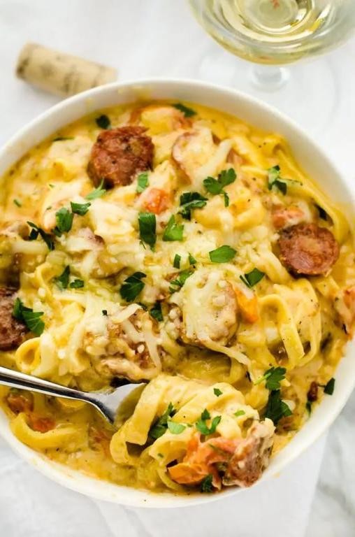 Kielbasa and Roasted Garlic Fettuccine