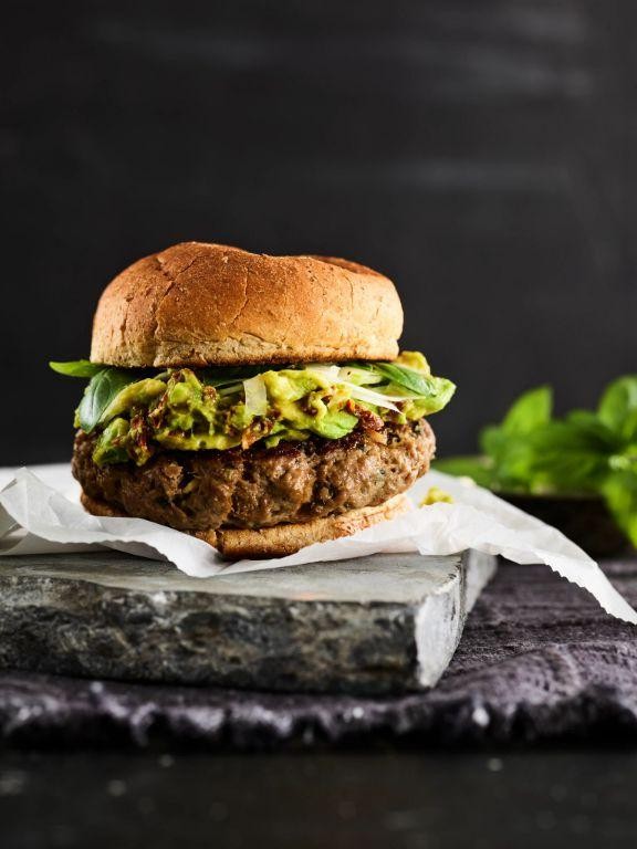 Lean Beef Burger with Avocado and Whole Wheat Bun