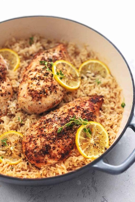 Lemon Garlic Baked Chicken with Brown Rice