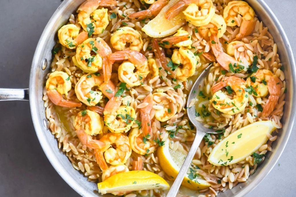 Lemon Garlic Orzo with Shrimp