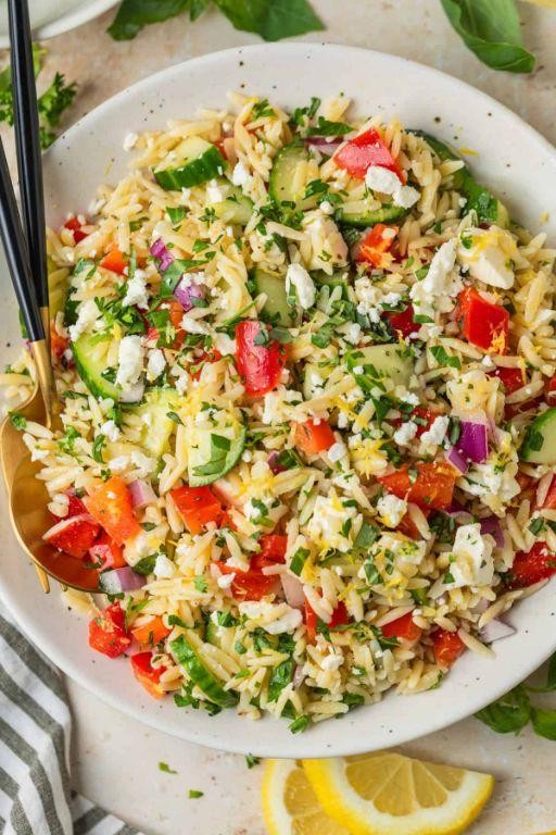 Lemon Orzo Salad with Feta and Olives