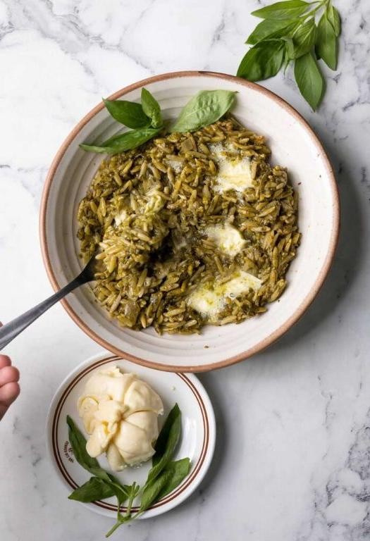 Lemon Orzo with Burrata and Basil