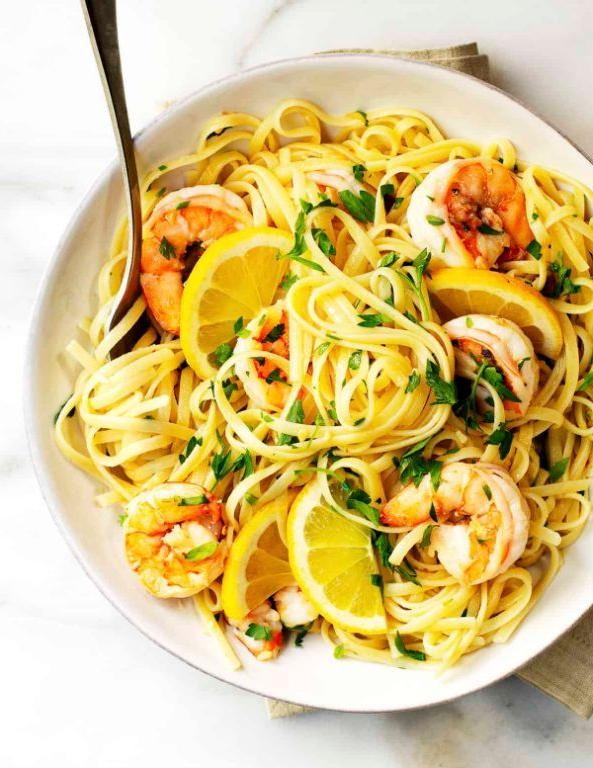 Lemon garlic shrimp and sausage spaghetti