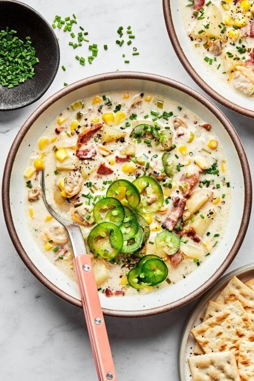 Loaded Clam Chowder with Cheddar and Chives