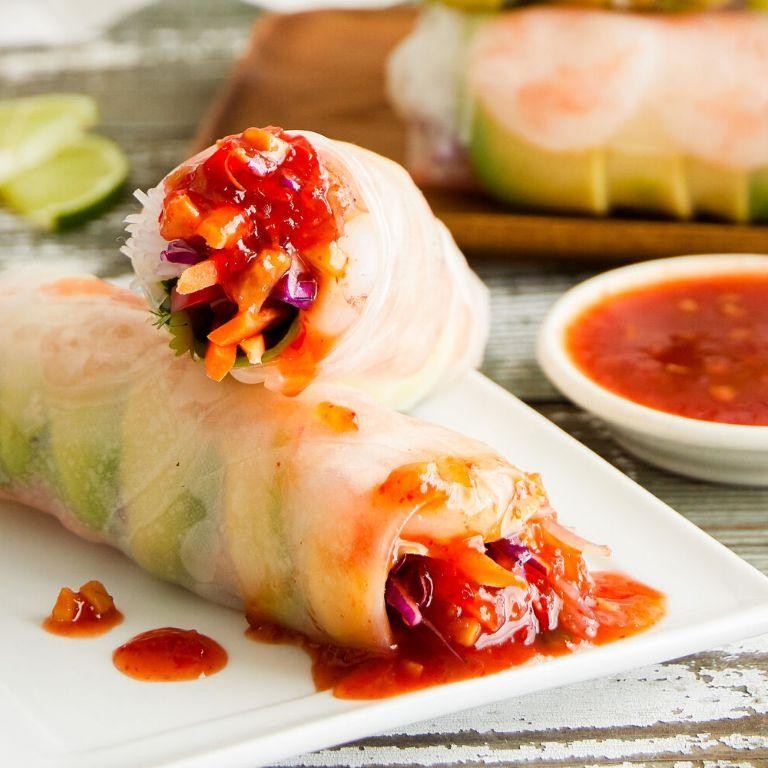Lomo Saltado Spring Rolls with Sweet Chili Sauce