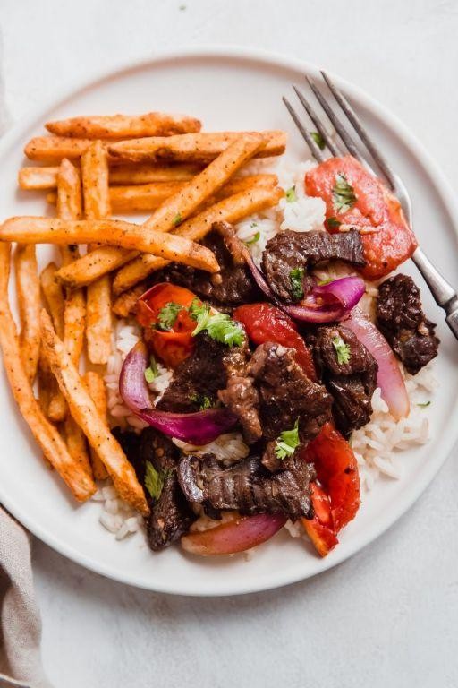Lomo Saltado Stir-Fry with Red Wine Reduction