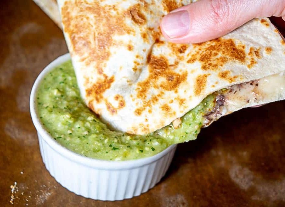 Machaca Quesadillas with Green Salsa