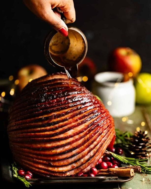 Maple Bourbon Glazed Ham with Cloves