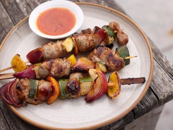 Maple Glazed Sausage and Peppers Skewers