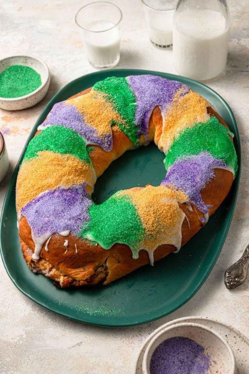 Mardi Gras King Cake with Traditional Colored Icing