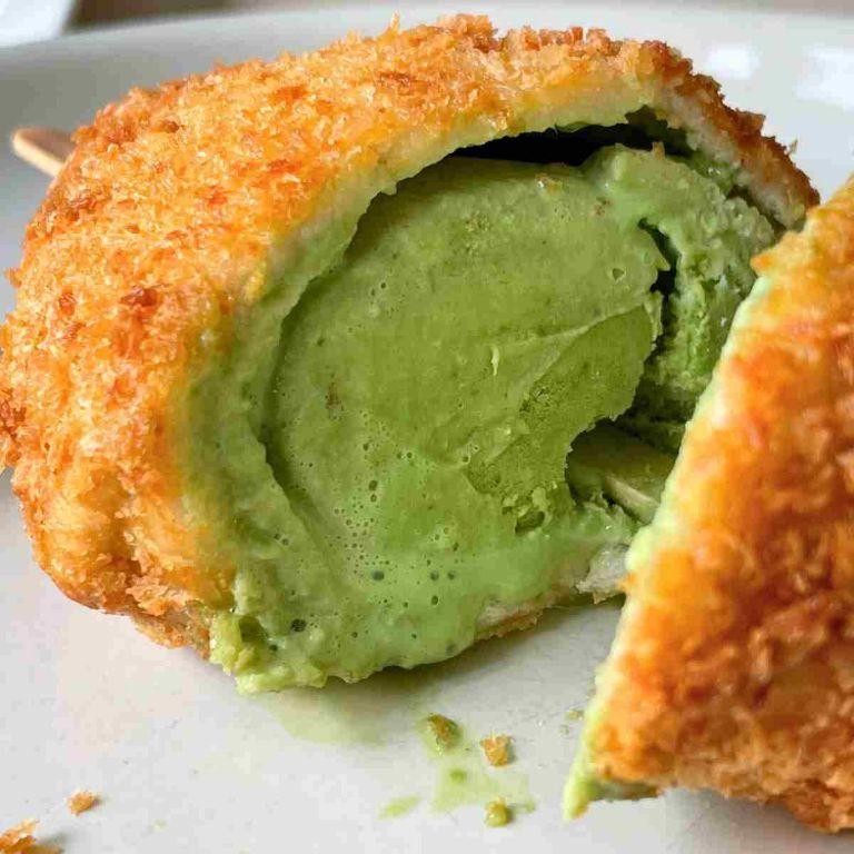 Matcha Green Tea Fried Ice Cream with Honey Drizzle