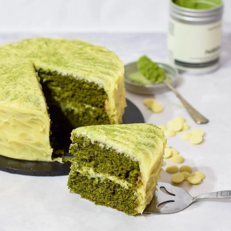 Matcha Green Tea Layer Cake with White Chocolate Ganache