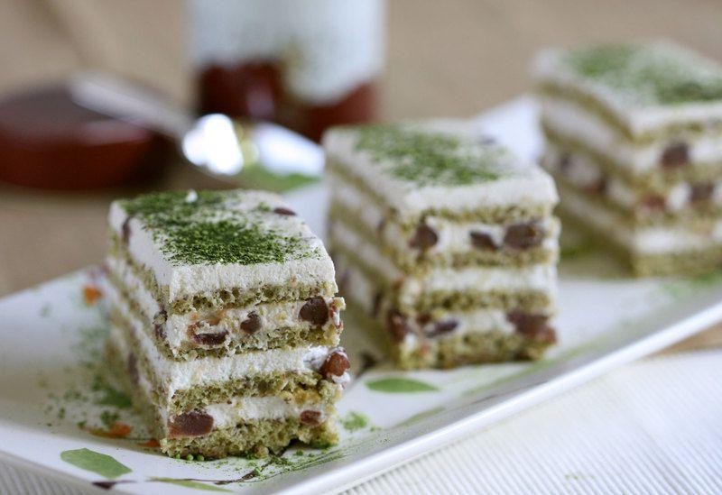 Matcha Green Tea Petit Fours with Sweet Red Bean Paste