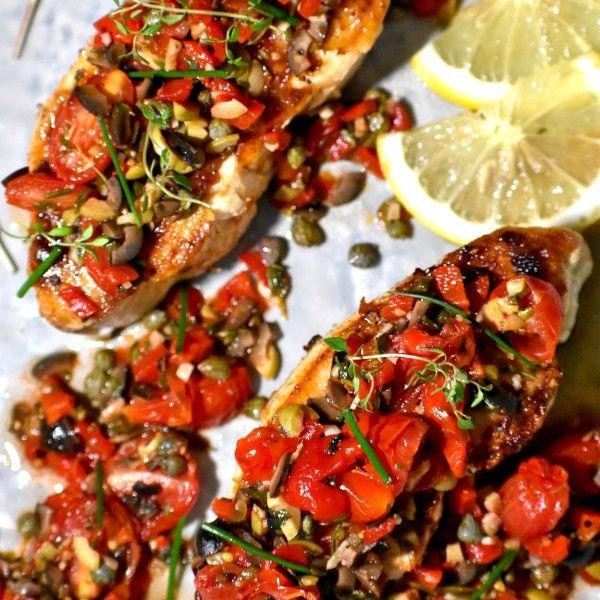 Mediterranean Fried Red Snapper with Olive Tapenade