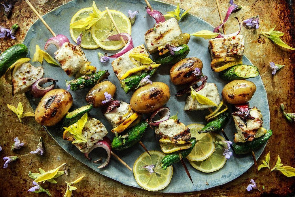 Mediterranean Grilled Swordfish Skewers