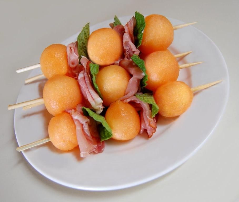 Melon and Prosciutto Skewers with Mint