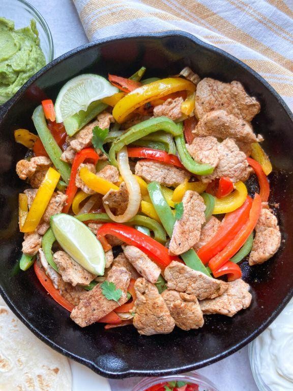 Mexican Pork Loin Fajitas with Bell Peppers and Onions