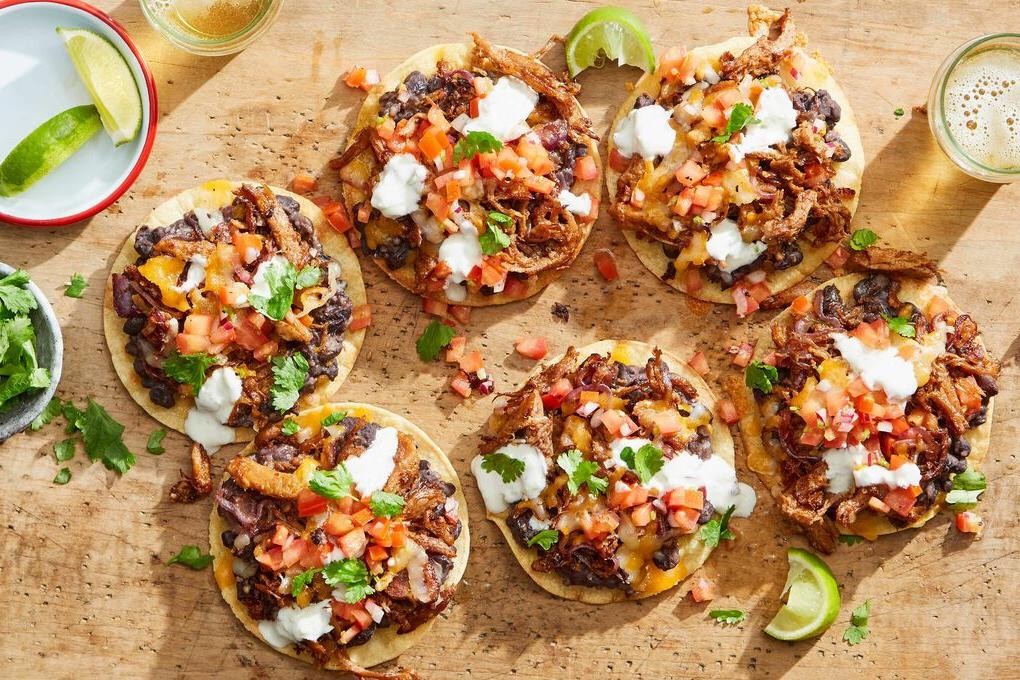 Mexican Pork Loin Tostadas with Refried Beans